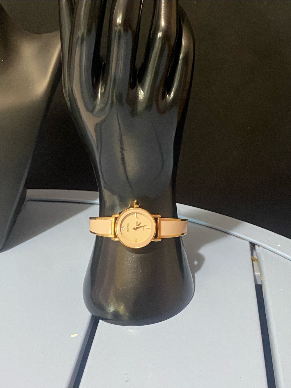 Vintage Armitron Women’s Bracelet Diamond Dial Beige Pink Hue Watch